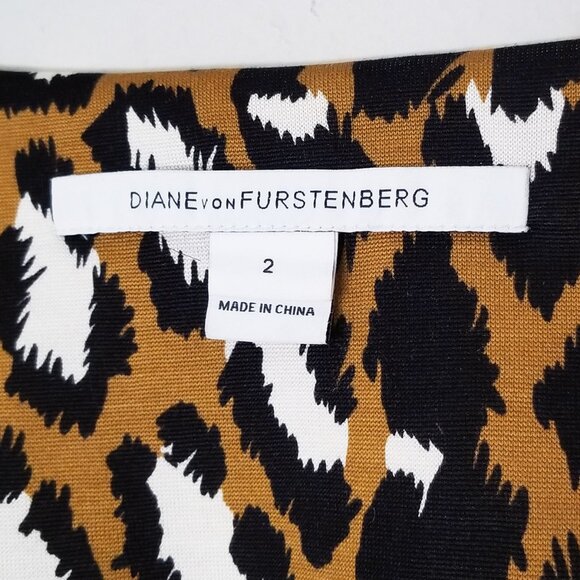 DVF Diane von Furstenberg Reina Long Sleeve Silk Blend Tunic Dress 2 Leopard - Picture 5 of 13